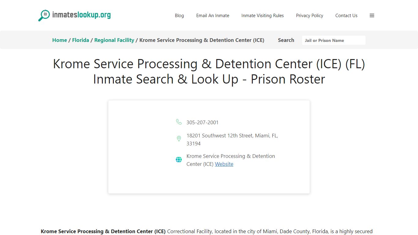 Krome Service Processing & Detention Center (ICE) (FL) Inmate Search ...